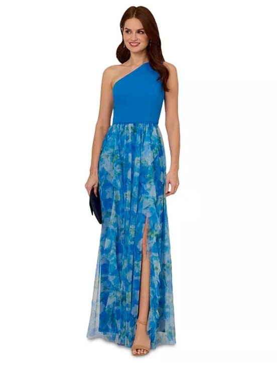 Adrianna Papell Dresses & Skirts - NWT Adrianna Papell One Shoulder Sweetpea Combo Floral Chiffon Gown Size 10 $229